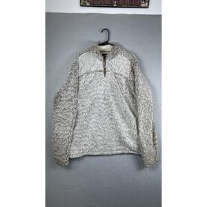 Grizzly Sherpa Sweatshirt Mens 2XL Beige Fleece 1/4 Zip Mock Neck Pullover